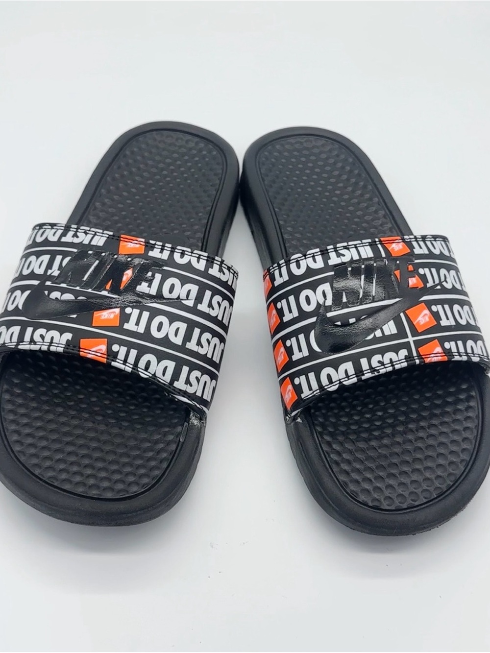 Nike Benassi JDI Print Just Do It Men's Slides Sandal Black Orange Size 9